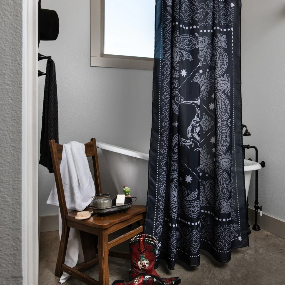 Shower Curtain - Bandito Bandana in Black - Image 5