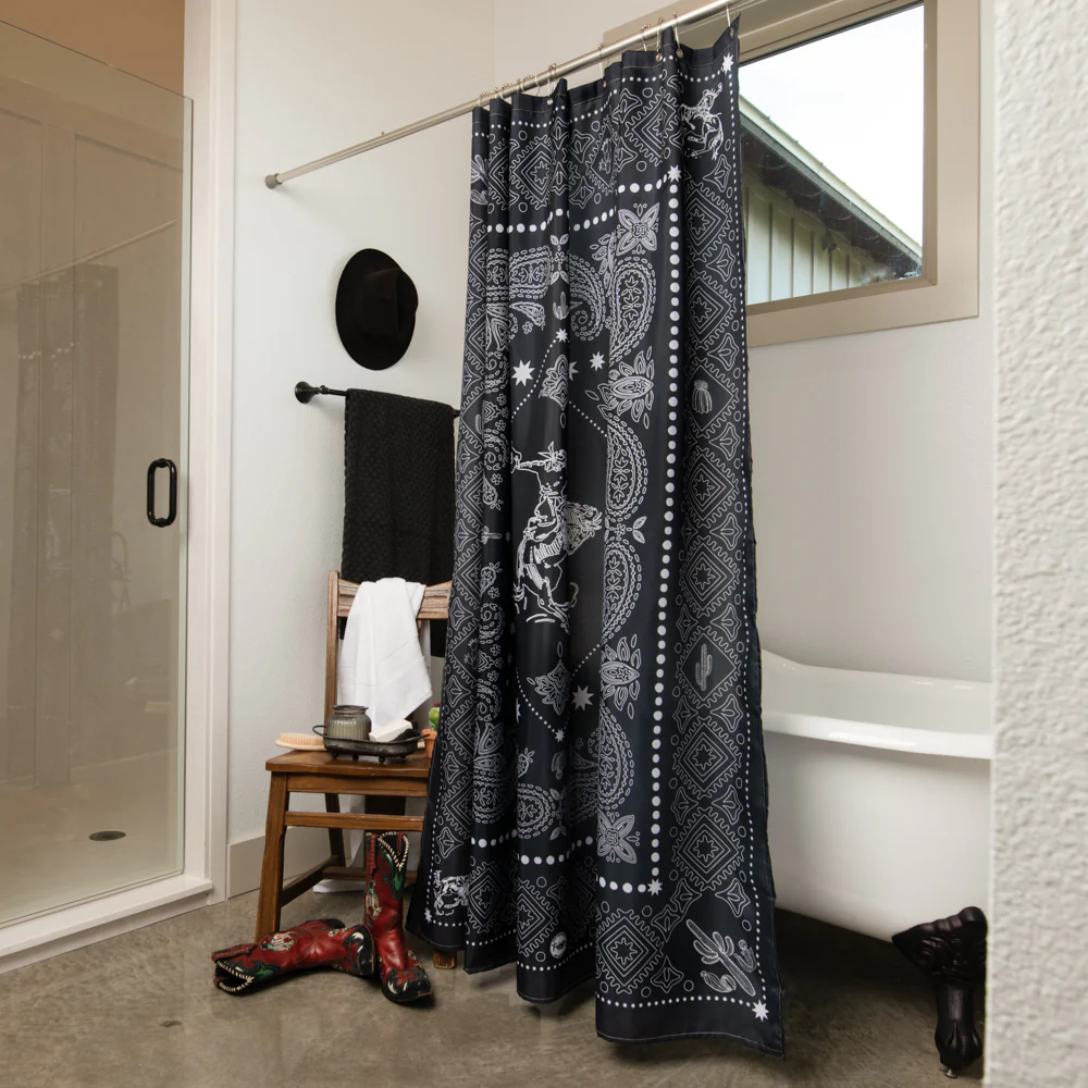 Shower Curtain - Bandito Bandana in Black - Image 6