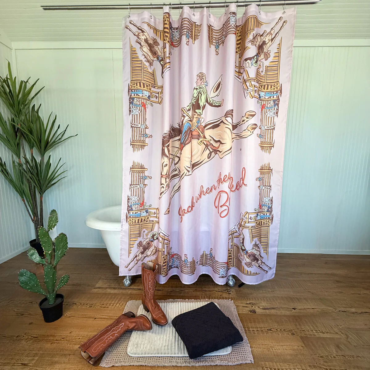 Shower Curtain  - Back When They Bucked Pink - Image 3