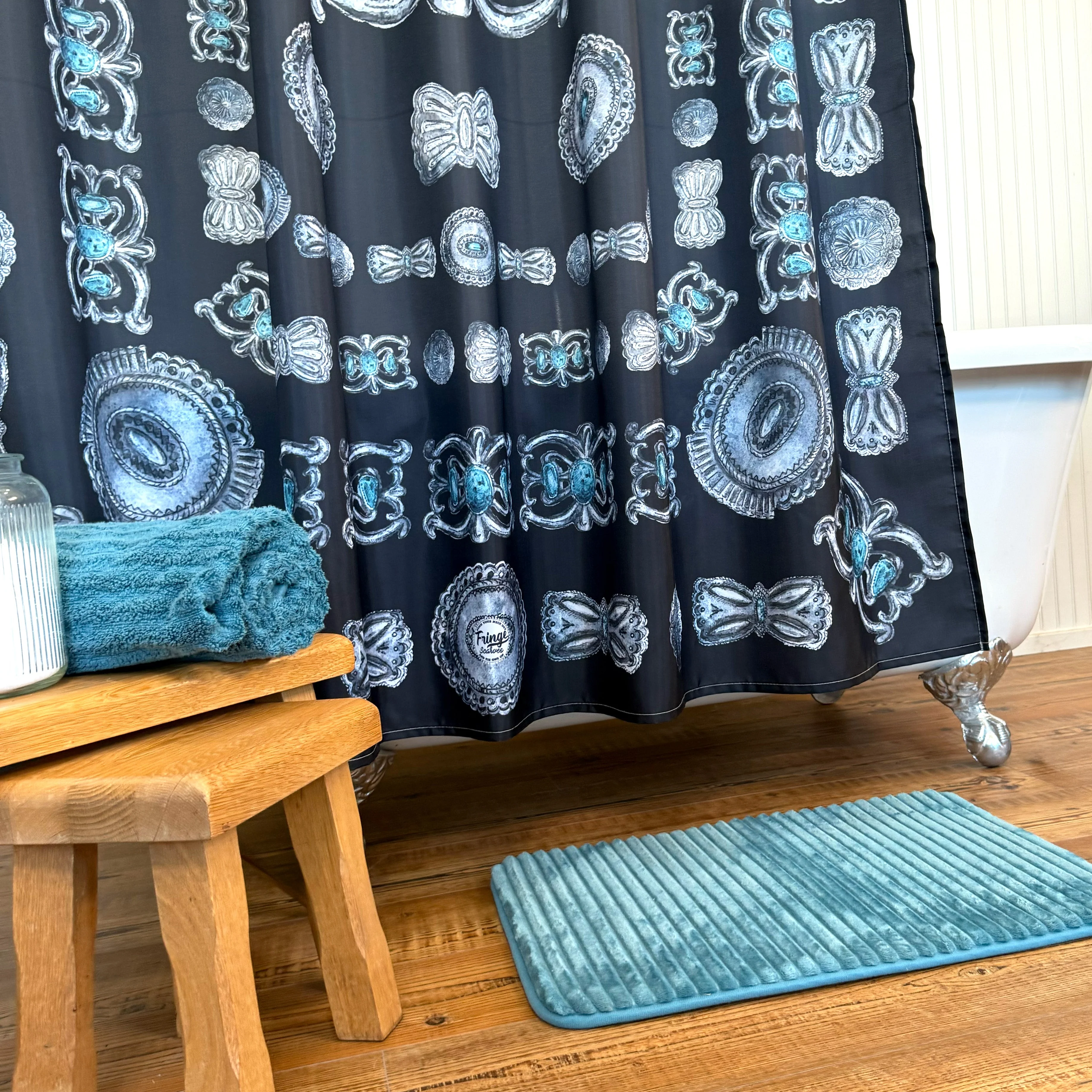 Shower Curtain - Turqs and Conchos - Black - Image 2