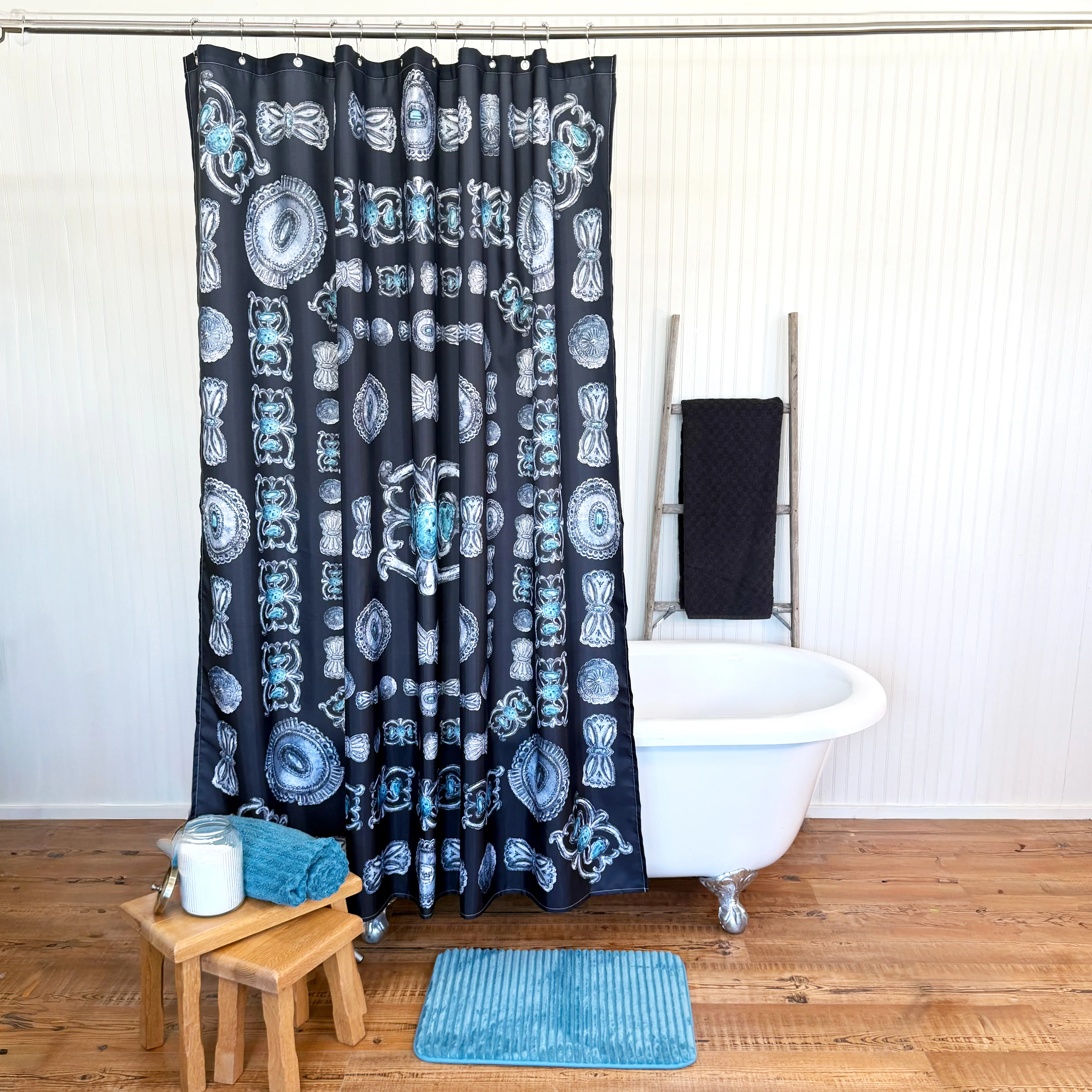 Shower Curtain - Turqs and Conchos - Black - Image 3